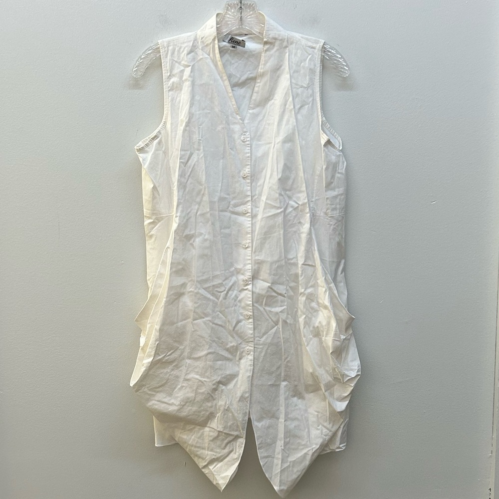 White Sleeveless Button-Down